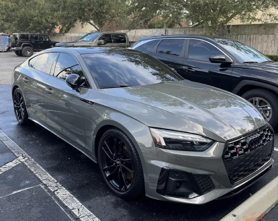 Grey Audi sedan with a freshly coated finish