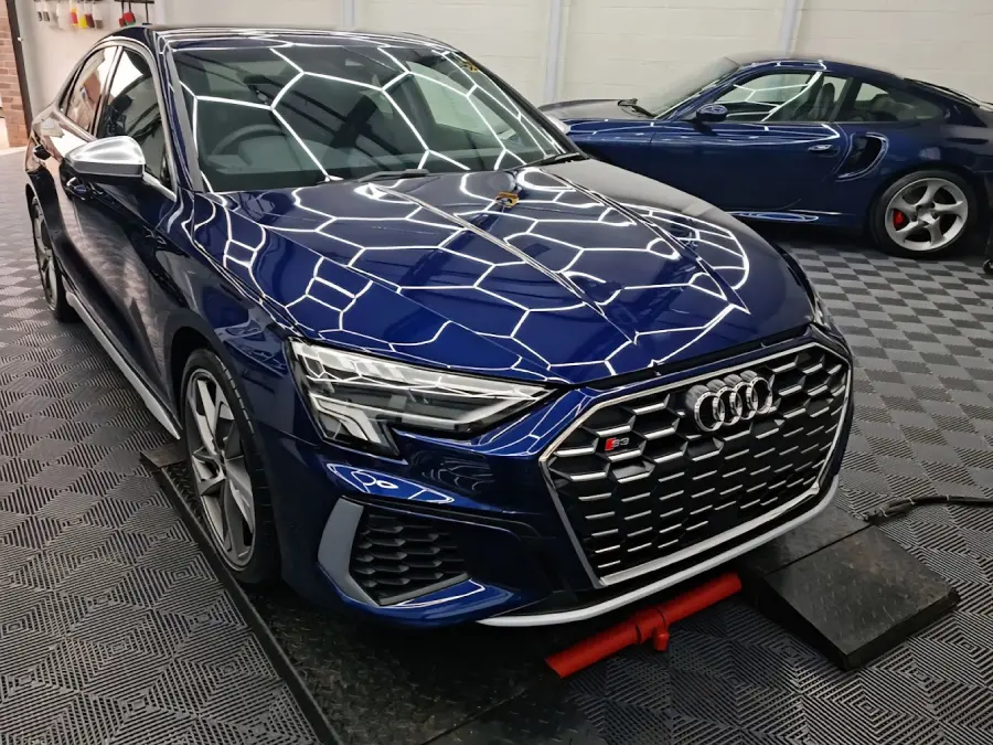 Blue Audi sedan with high-gloss ceramic coated paintwork