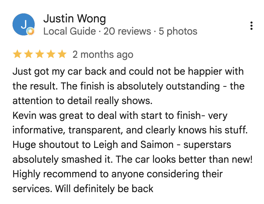 Google review from Justin Wong