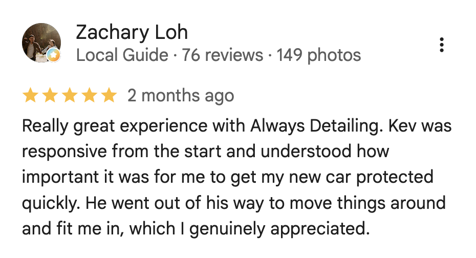 Google review from Zachary Loh
