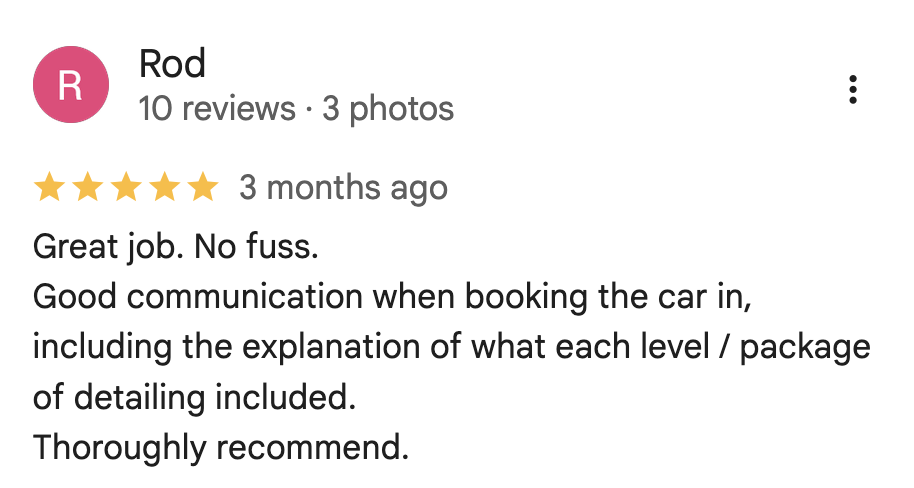 Google review from Rod